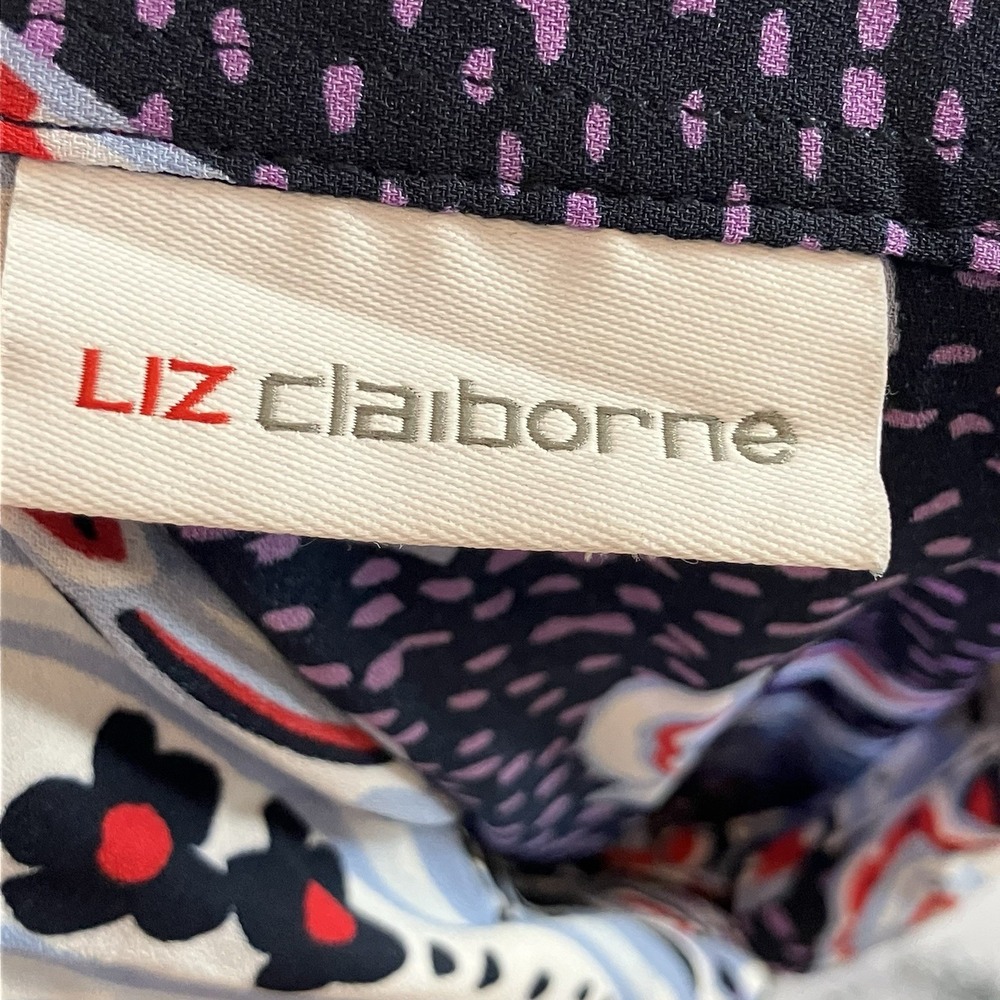 Liz Claiborne top Womens Sz PXS Navy Paisley Pleated Satin Sleeveless Shell - Picture 4 of 7